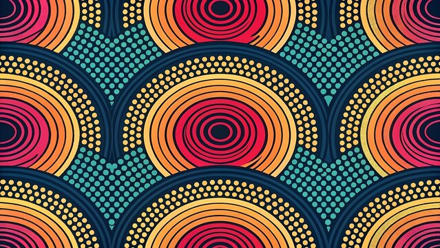 Vibrant african fabric pattern with concentric circles and geometric arches