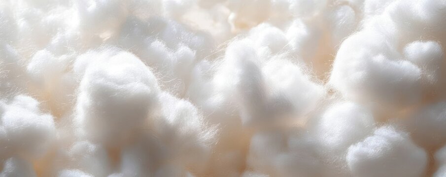 close-up of soft fluffy white cotton balls and fibers evoking cozy warm comfort and calm - Powered by Adobe