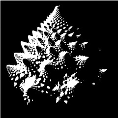White fractal structure with dotted pattern on a black background forming a complex geometric shape