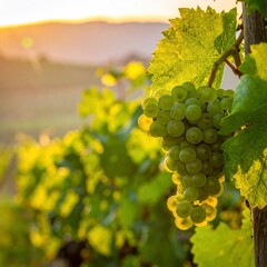 Ripe Grapes on Vine at Sunset in Vineyard.