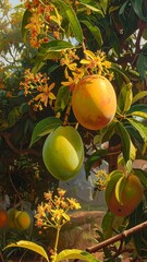 Ripening Mangoes on the Tree - A Tropical Delight.