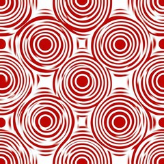 Repeating red and white concentric circles in a tiled pattern with subtle shadows forming starlike gaps, creating a hypnotic and energetic optical illusion