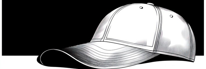 monochrome sketch of a lone baseball cap with curved brim, detailed stitching and soft shadow evoking quiet casual simplicity