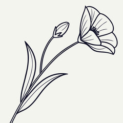 Minimalist floral line art isolated on depicting a delicate flower and bud, ideal for simple botanical designs and elegant invitations