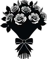 Elegant rose bouquet with tied ribbon offers a timeless symbol of love and affection for celebrations.