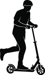 A person wearing a helmet is riding a scooter, showcasing a blend of recreation and transportation, isolated on white background