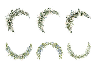 Elegant watercolor greenery arch and wreath set, perfect for luxurious wedding invitations, sophisticated bridal shower decorations, or clean graphic design elements.