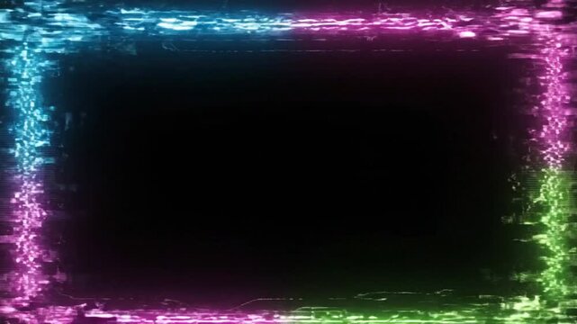 Cyberpunk glitch pulsing neon edges for futuristic modern designs, blank center ideal overlay