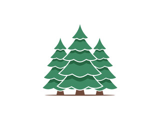 A flat design illustration of a small forest or cluster featuring three stylized green coniferous trees with brown trunks.