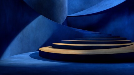 A Captivating Abstract Blue Interior with Geometric Staircase and Architectural Elements