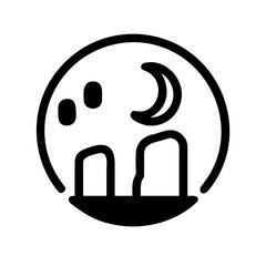 Moon and tombstones icon isolated on