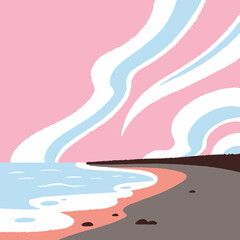 Transgender pride flag inspired beach landscape illustration