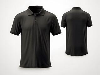 Blank black men's polo shirt mockup isolated on white background. Front and back view of a casual short sleeve tee template for design and branding.
