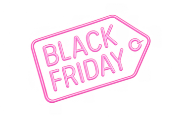 Black friday neon pink light glowing price tag graphic for holiday sales, discount shopping, and retail promotion