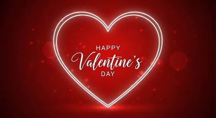 Romantic happy valentines day illustration featuring a glowing neon heart and elegant script on a deep red background, perfect for expressing love and affection