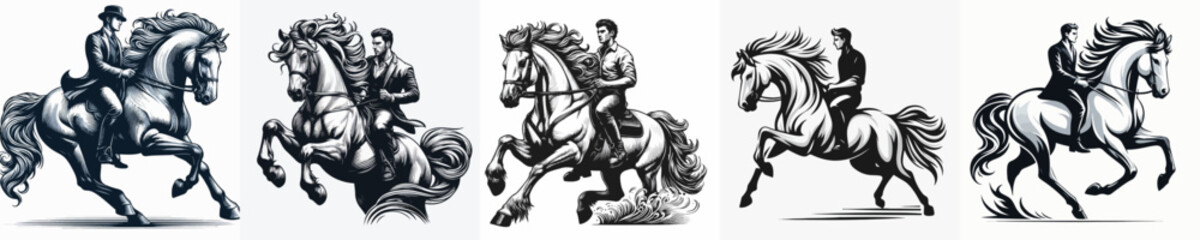 vector image of a man riding a horse with a white background