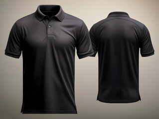Blank black men's polo shirt mockup isolated on white background. Front and back view of a casual short sleeve tee template for design and branding.