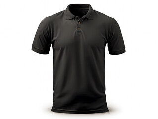 Blank black men's polo shirt mockup isolated on white background. Front and back view of a casual short sleeve tee template for design and branding.