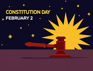 Constitution day february 2 with gavel and starburst sun