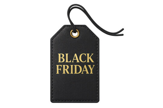 Black friday sale tag presenting seasonal shopping discounts and retail deals, with premium gold text on a black label