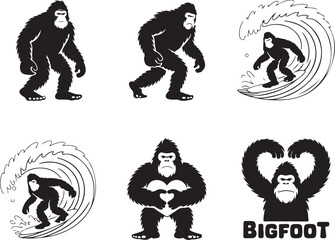 Fototapeta premium Bigfoot silhouettes walking, surfing, loving design