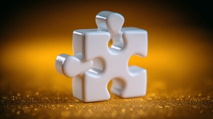 A single white puzzle piece stands out against a shimmering golden background creating an
