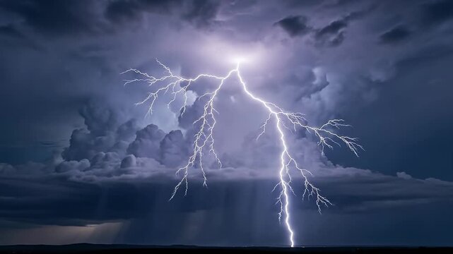 Dramatic Lightning Storm Over Dark Clouds.