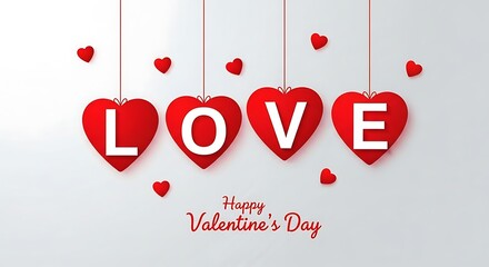 Happy valentines day with love letters hanging on a string, perfect for greeting cards, banners, and social media posts to celebrate love