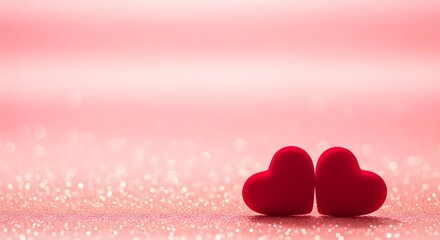 Two red hearts on a pink glittery background, symbolizing love, romance, and valentines day, perfect for cards, gifts, and romantic celebrations
