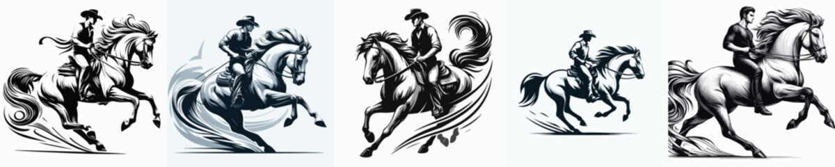 vector image of a man riding a horse with a white background