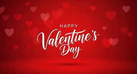 Romantic happy valentines day greeting card with bokeh hearts on red background, perfect for expressing love and affection on this special holiday