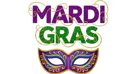 Mardi gras design with mask isolated on white background, perfect for celebrating the vibrant and festive carnival season with style and flair