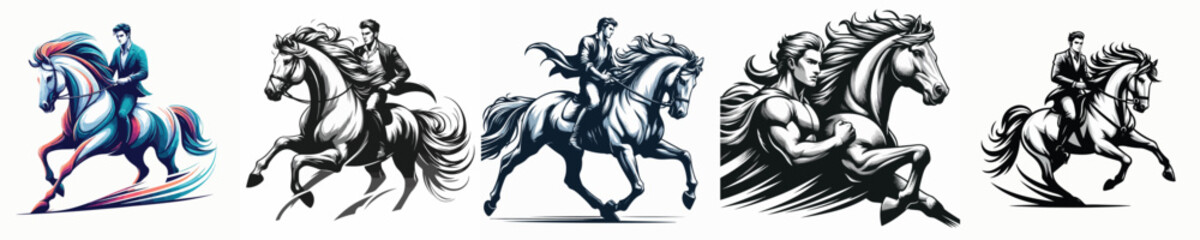vector image of a man riding a horse with a white background