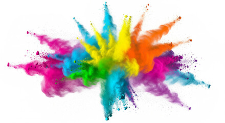 Fototapeta premium Abstract Colorful Powder Burst Explosion Isolated on White Background Image