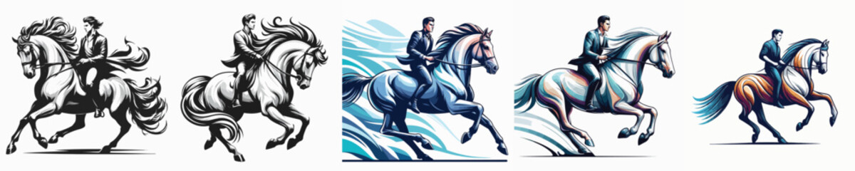 vector image of a man riding a horse with a white background
