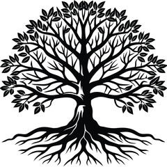 Oak Tree Silhouette Vector Black Nature Logo and Abstract Tree Emblem for Eco Branding