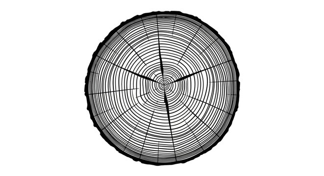 Detailed illustration of tree trunk cross-section showing annual growth rings.