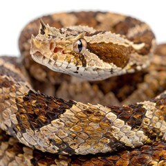 Obraz premium Close-up of a venomous horned viper with intricate scale patterns.