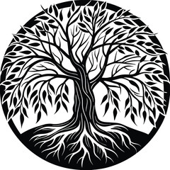 Willow Tree Silhouette Vector for Calm Nature, Meditation, and Poetic Design