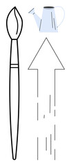 Paintbrush, watering can, and upward-pointing arrow symbolize creativity, nurturing ideas, and growth. Ideal for innovation, education, self-improvement, art sustainability progress career