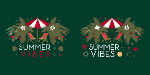 Summer vibes tropical beach scene with palm trees beach chairs and umbrella