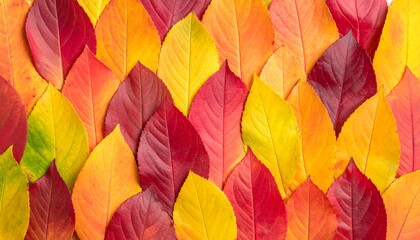 Fototapeta premium Close-up of autumn leaves in red, yellow, and orange hues