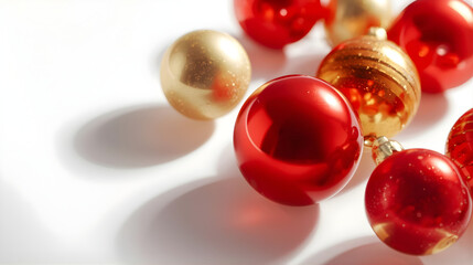 christmas baubles on white background