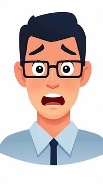 Shocked Man Wearing Glasses Blue Shirt Open Mouth White Background