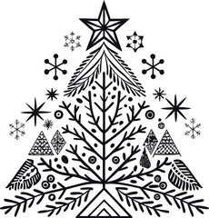 Christmas Tree Silhouette Minimal Black Pine Tree for Holiday and Winter Design