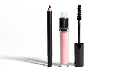 Obraz premium Makeup essentials eyeliner lip gloss mascara beauty products for eyes lips and face cosmetic set