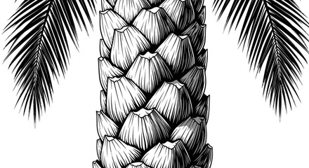 Detailed Engraving of a Palm Tree Trunk and Fronds. © Vektor