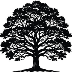 Oak Tree Silhouette Vector Black Nature Logo and Abstract Tree Emblem for Eco Branding