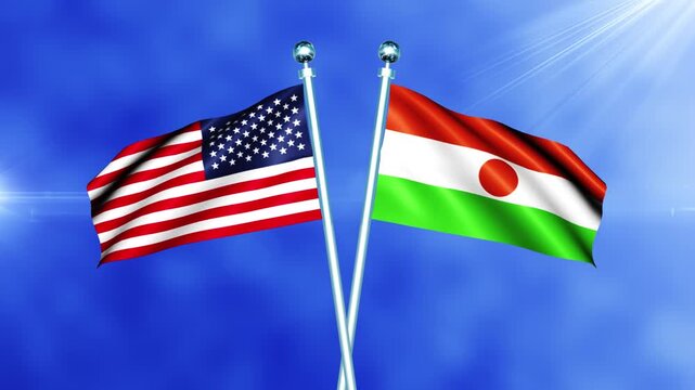 USA and Niger Flag Waving On Pole Loop - Powered by Adobe