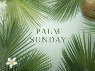 Palm sunday greeting with palm fronds and small white flower